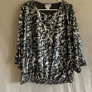 Vintage Cindy Collins Silver & Black Blouse